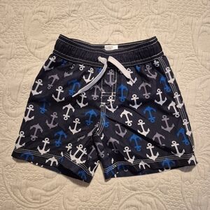 Gymboree boys size 2T Outlet swim shorts navy with white and gray anchors VGUC